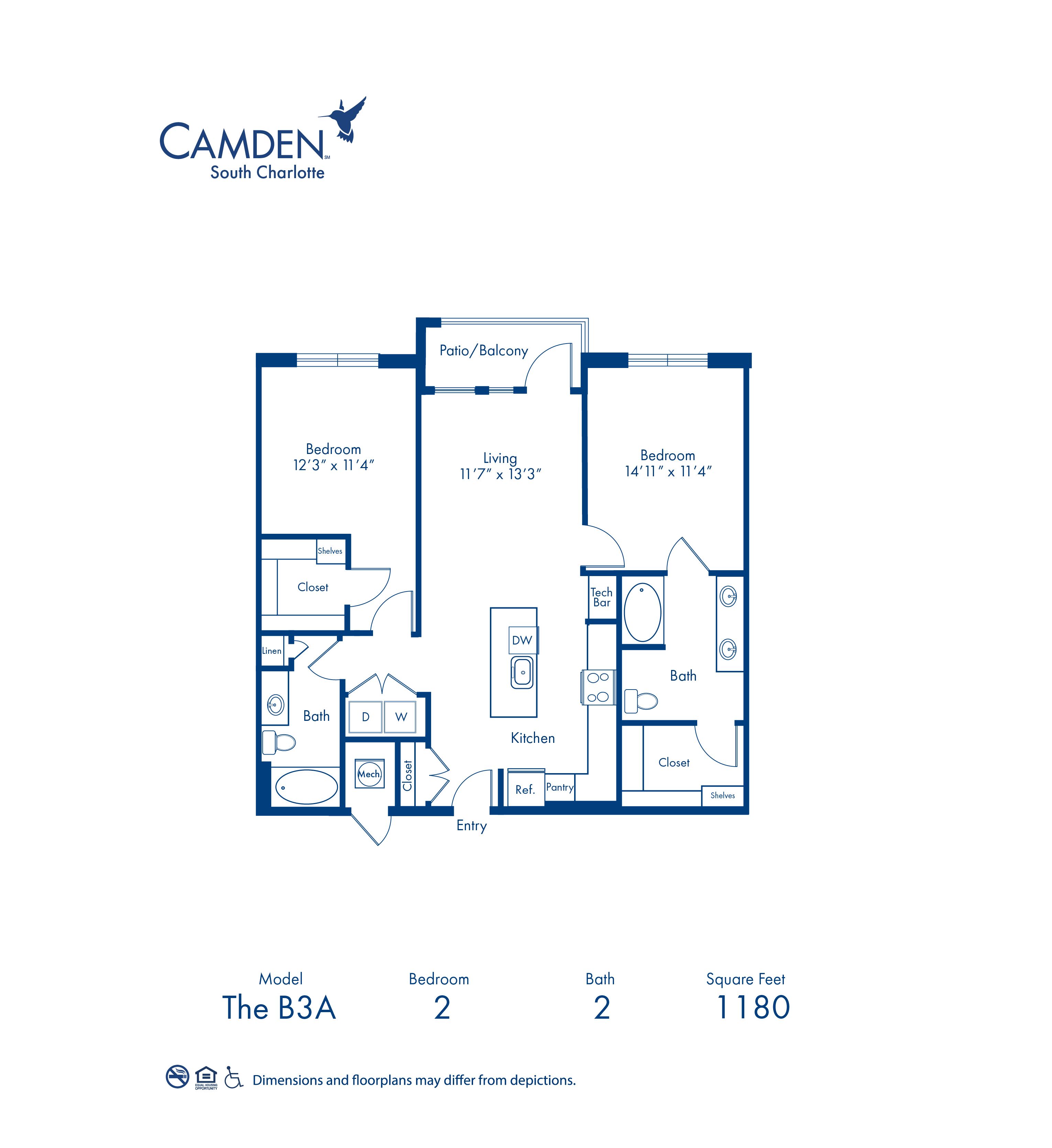 B3A floor plan blueprint at Camden South Charlotte